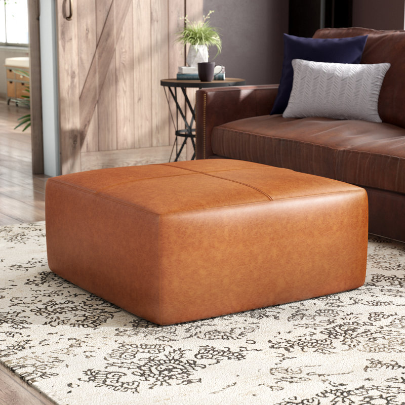 17 Stories Pereira 35" Genuine Leather Square Pouf Ottoman & Reviews